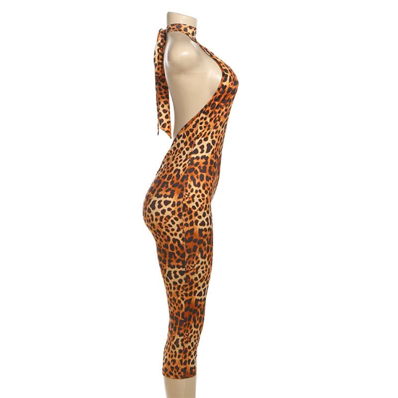 Fierce & Flattering: Leopard Print Halter Cropped Jumpsuit – Your Go-To for Fall Parties & Beyond