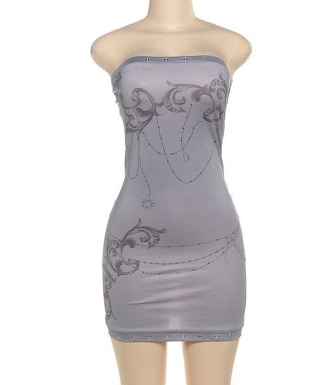 Dark Romance Baroque Print Studded Tube Mini Dress - Your Fall & Holiday Party Essential