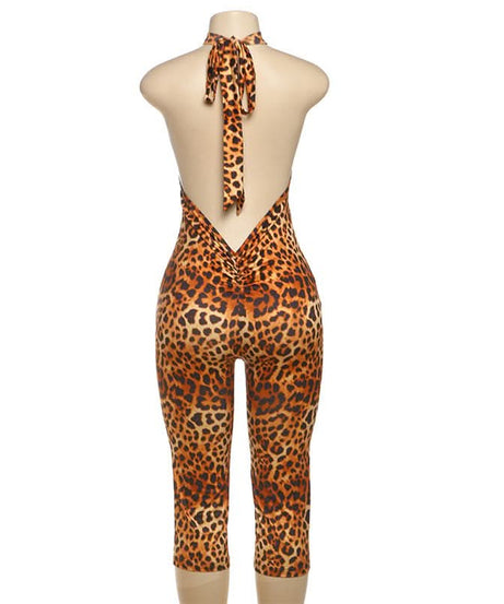 Fierce & Flattering: Leopard Print Halter Cropped Jumpsuit – Your Go-To for Fall Parties & Beyond