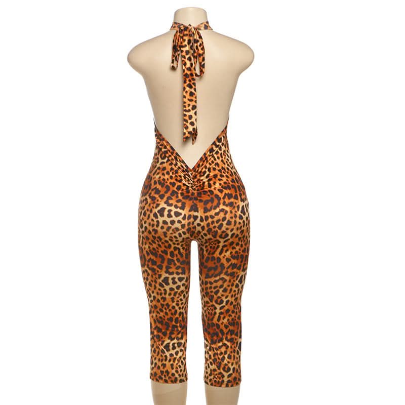 Fierce & Flattering: Leopard Print Halter Cropped Jumpsuit – Your Go-To for Fall Parties & Beyond