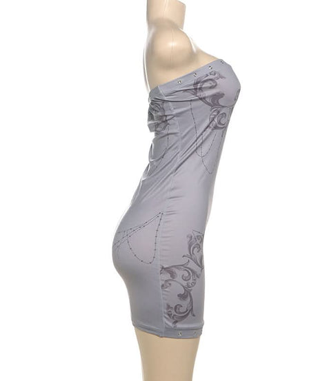 Dark Romance Baroque Print Studded Tube Mini Dress - Your Fall & Holiday Party Essential