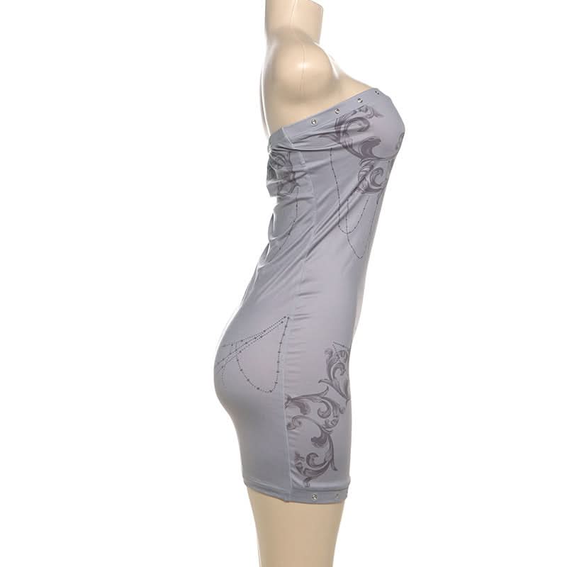 Dark Romance Baroque Print Studded Tube Mini Dress - Your Fall & Holiday Party Essential