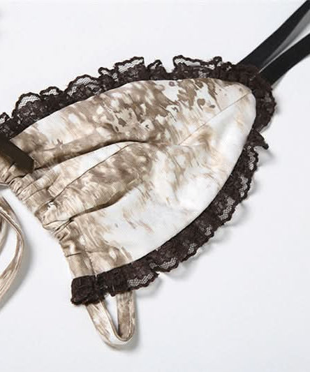 Chic Fawn Print Lace Lounge Set: Bralette & Boy Shorts for Fall Comfort