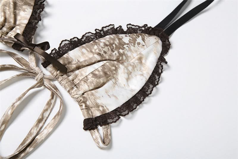 Chic Fawn Print Lace Lounge Set: Bralette & Boy Shorts for Fall Comfort