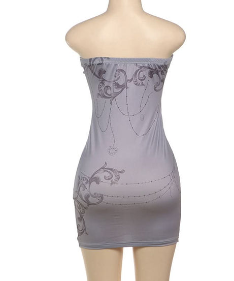 Dark Romance Baroque Print Studded Tube Mini Dress - Your Fall & Holiday Party Essential