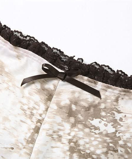 Chic Fawn Print Lace Lounge Set: Bralette & Boy Shorts for Fall Comfort