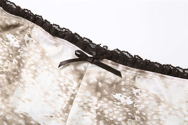 Chic Fawn Print Lace Lounge Set: Bralette & Boy Shorts for Fall Comfort