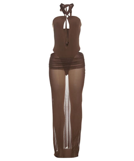 Chic Sheer Halter Maxi Skirt Set - Effortless Tropical Getaway & Resort Wear