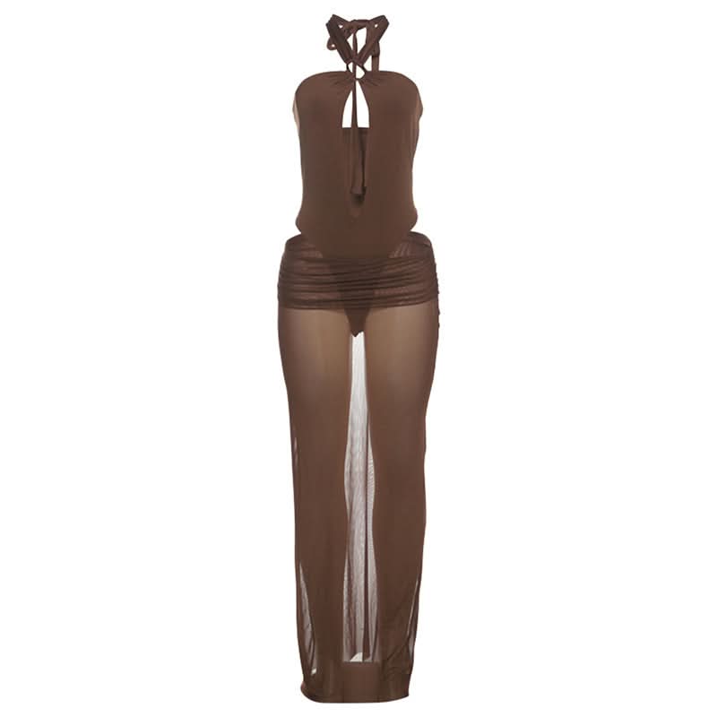 Chic Sheer Halter Maxi Skirt Set - Effortless Tropical Getaway & Resort Wear