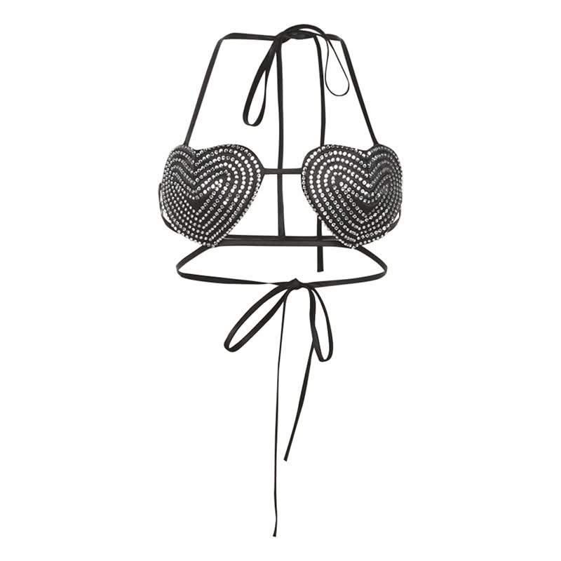 Glamorous Rhinestone Heart Halter Crop Top – Sparkle & Shine This Halloween & Holiday Season!