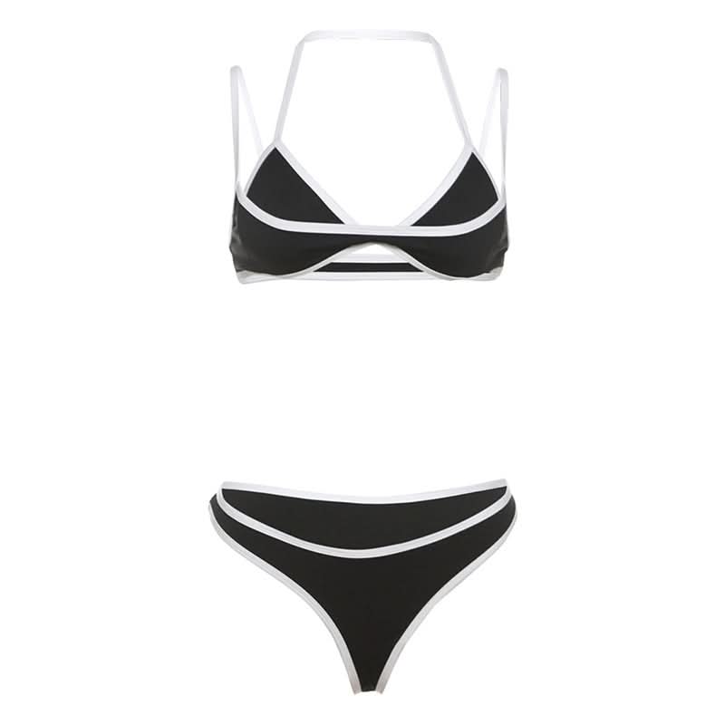 Chic Black & White Cutout Halter Bikini Set | Your Perfect Resort Wear for Fall & Winter Escapes