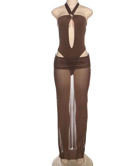 Chic Sheer Halter Maxi Skirt Set - Effortless Tropical Getaway & Resort Wear