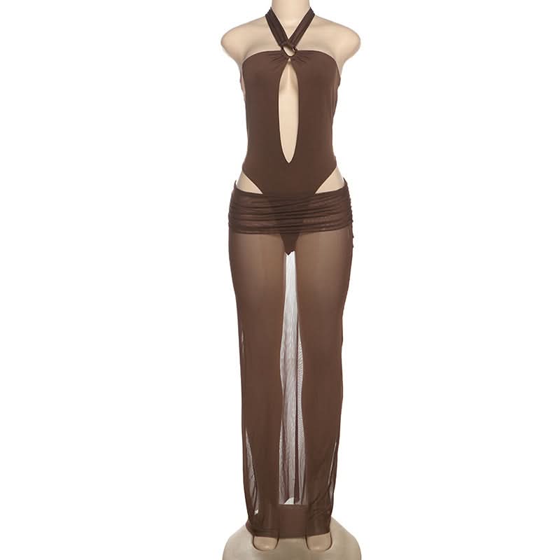 Chic Sheer Halter Maxi Skirt Set - Effortless Tropical Getaway & Resort Wear