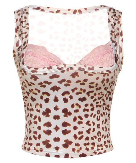 Trendy Leopard Print Square Neck Crop Top with Peek-a-Boo Pink Lace | Fall 2025 Style
