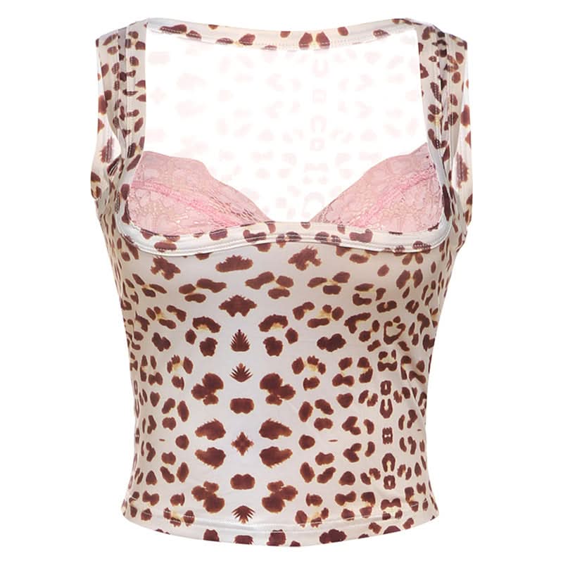 Trendy Leopard Print Square Neck Crop Top with Peek-a-Boo Pink Lace | Fall 2025 Style