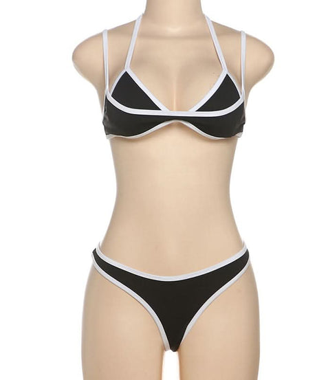 Chic Black & White Cutout Halter Bikini Set | Your Perfect Resort Wear for Fall & Winter Escapes