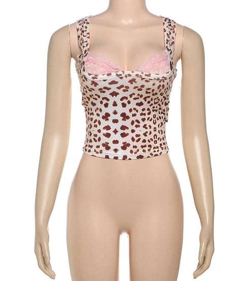 Trendy Leopard Print Square Neck Crop Top with Peek-a-Boo Pink Lace | Fall 2025 Style