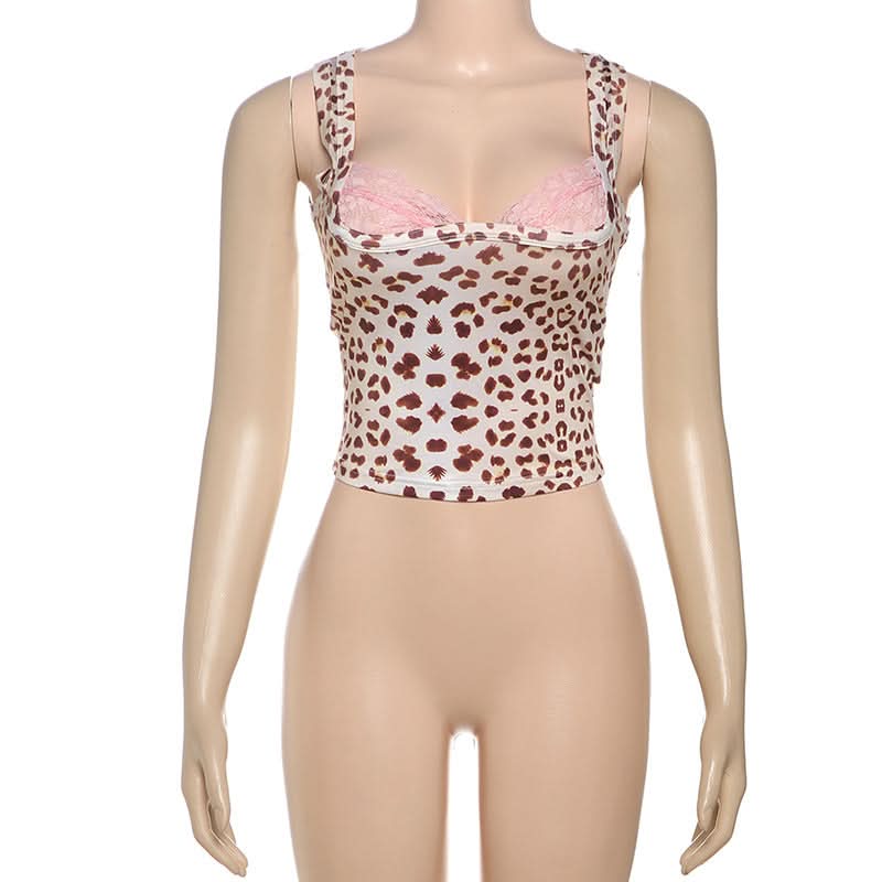 Trendy Leopard Print Square Neck Crop Top with Peek-a-Boo Pink Lace | Fall 2025 Style