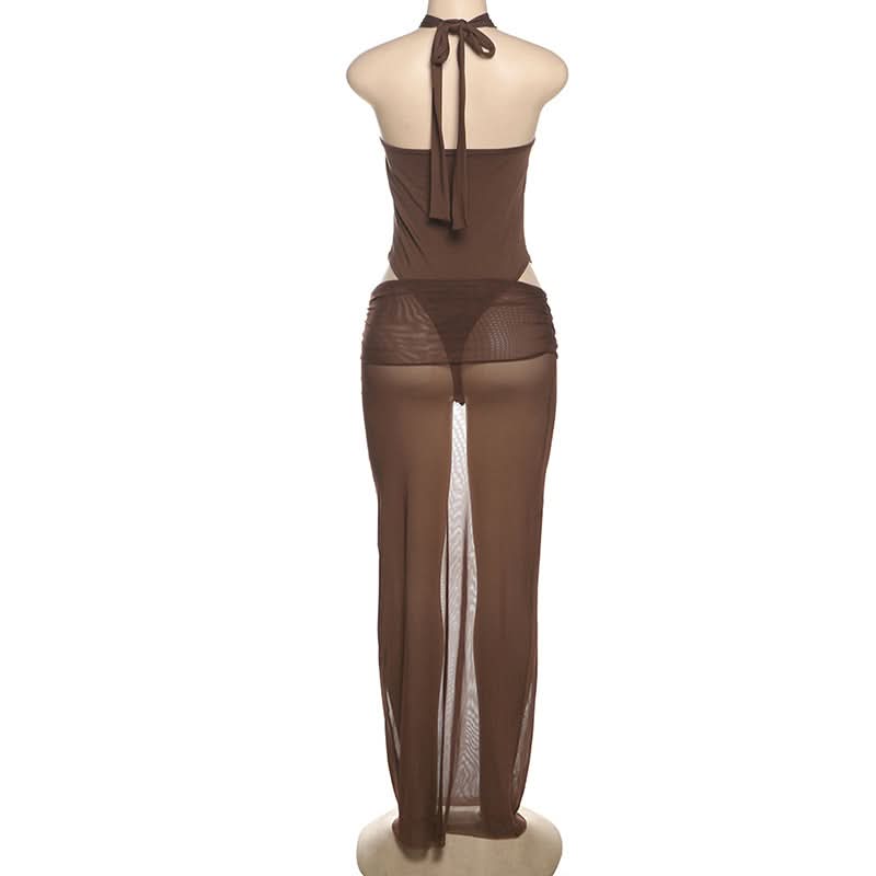 Chic Sheer Halter Maxi Skirt Set - Effortless Tropical Getaway & Resort Wear