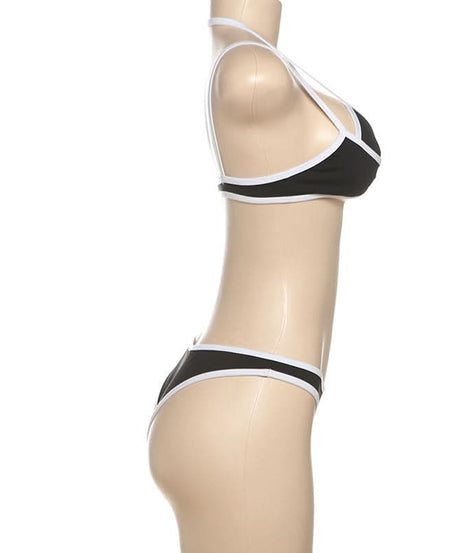 Chic Black & White Cutout Halter Bikini Set | Your Perfect Resort Wear for Fall & Winter Escapes