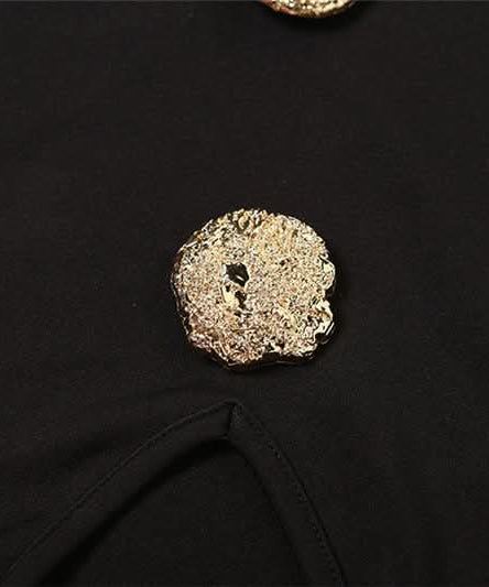 Chic Black V-Neck Sleeveless Top with Gilded Button Accents & Split Hem - Fall Style Essential