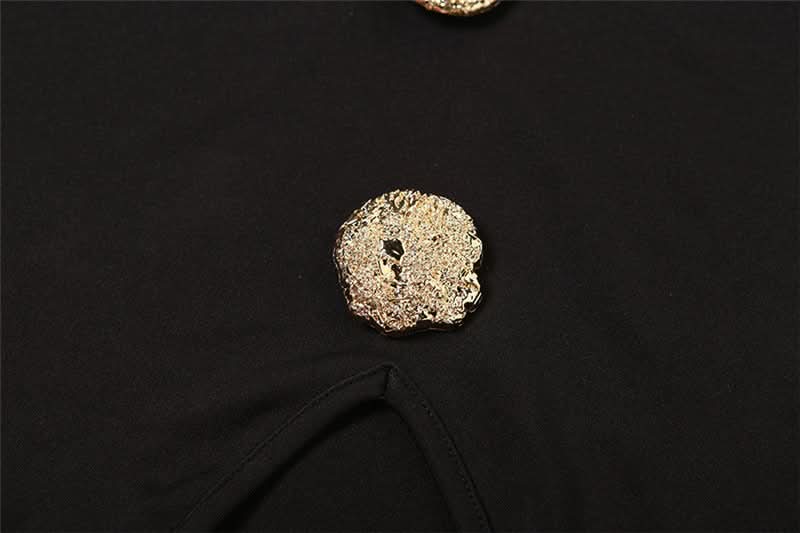 Chic Black V-Neck Sleeveless Top with Gilded Button Accents & Split Hem - Fall Style Essential