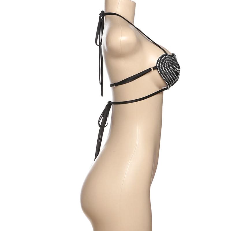 Glamorous Rhinestone Heart Halter Crop Top – Sparkle & Shine This Halloween & Holiday Season!