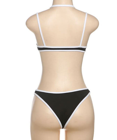 Chic Black & White Cutout Halter Bikini Set | Your Perfect Resort Wear for Fall & Winter Escapes