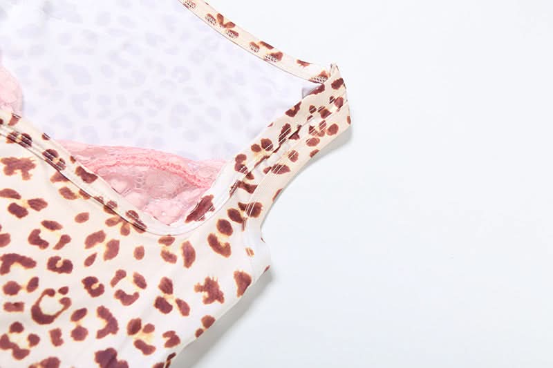 Trendy Leopard Print Square Neck Crop Top with Peek-a-Boo Pink Lace | Fall 2025 Style