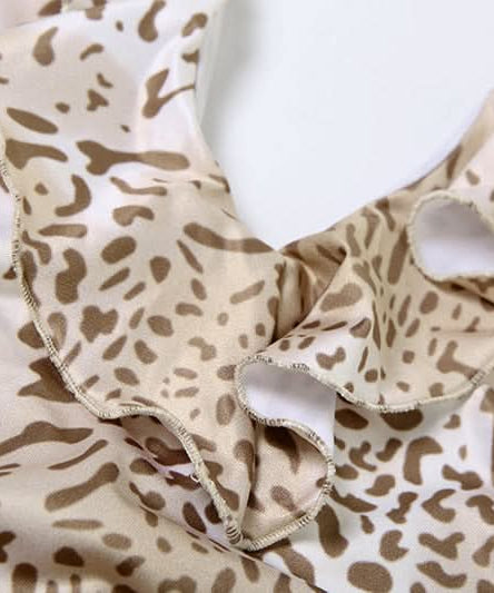 Sultry Leopard Halter Mini Dress - Ruffled V-Neck for Fierce Fall Nights Out