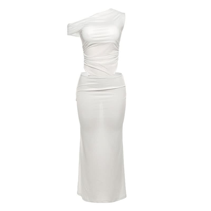 Elegant White One-Shoulder Cutout Maxi Dress - Chic for Fall Galas & Winter Getaways