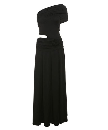 Chic Black One-Shoulder Cutout Maxi Dress - Your Dazzling Fall & Holiday Event Staple