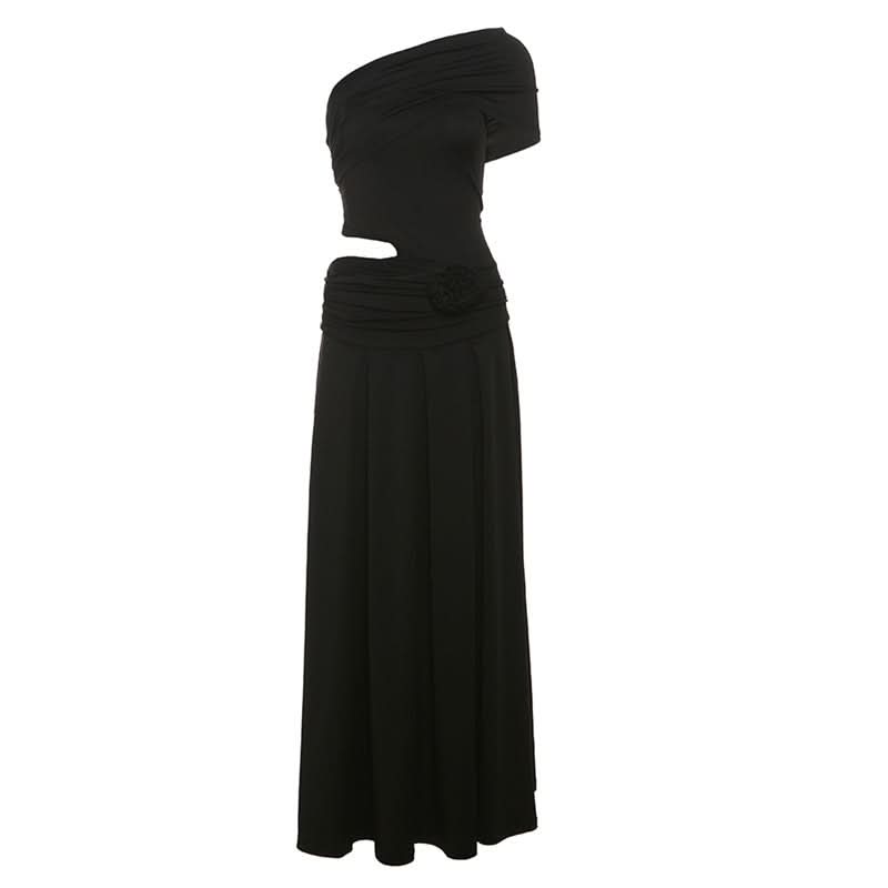 Chic Black One-Shoulder Cutout Maxi Dress - Your Dazzling Fall & Holiday Event Staple