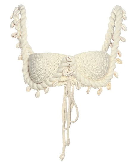 Seashell Dreams Knit Crop Top | Coastal Chic Resort Bralette with Rope Straps