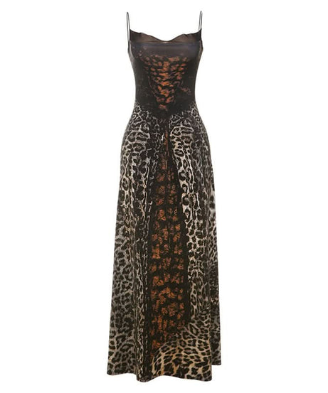 Fierce Leopard Print Maxi Dress - Illusion Corset Bodice for Fall & Holiday Glamour