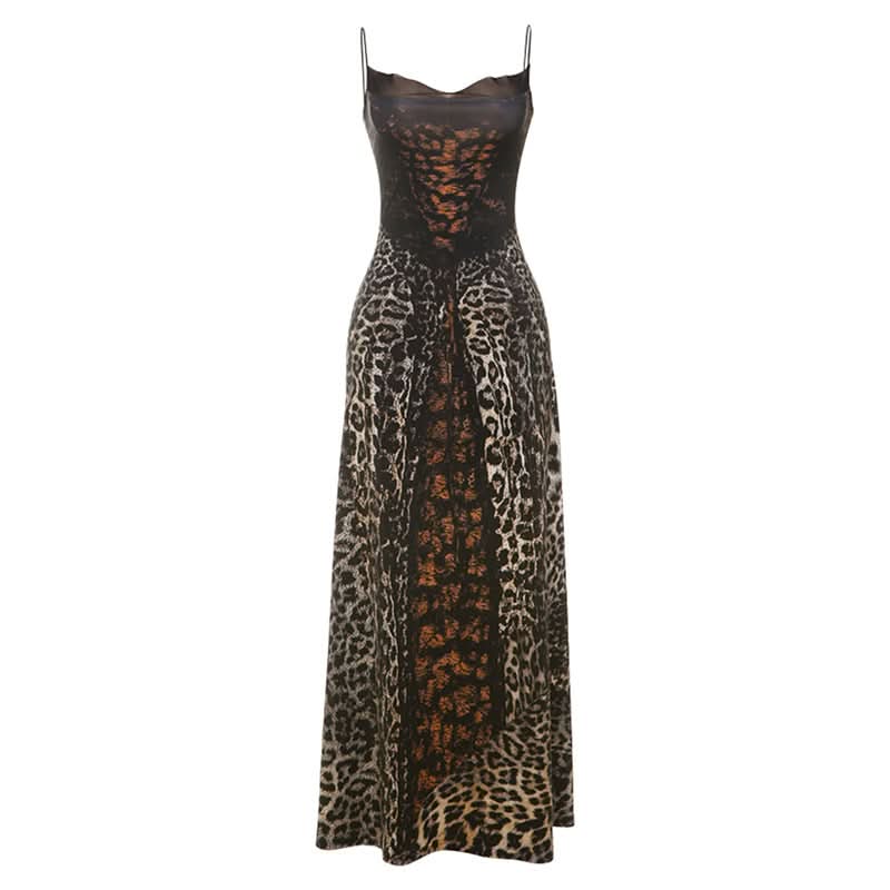 Fierce Leopard Print Maxi Dress - Illusion Corset Bodice for Fall & Holiday Glamour