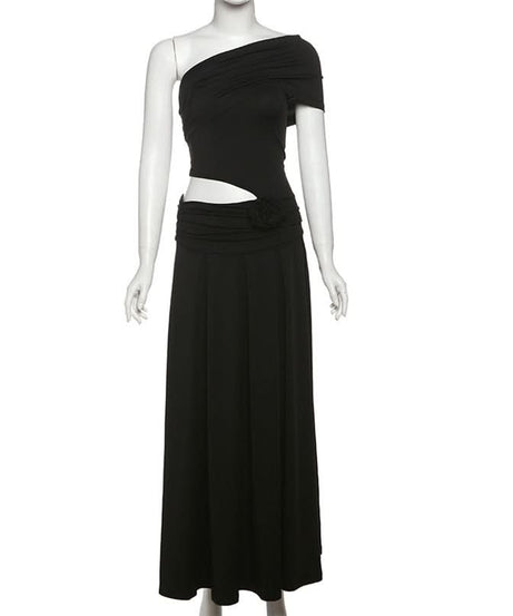 Chic Black One-Shoulder Cutout Maxi Dress - Your Dazzling Fall & Holiday Event Staple