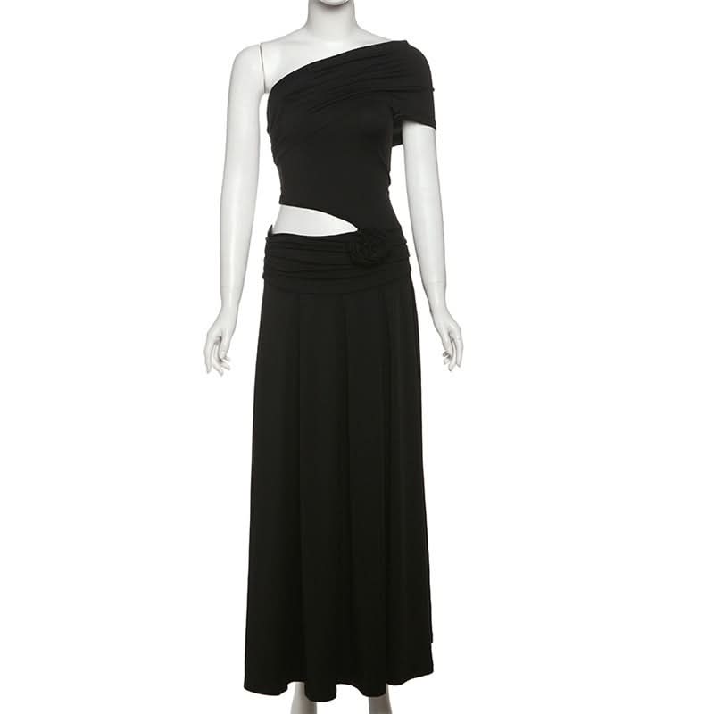 Chic Black One-Shoulder Cutout Maxi Dress - Your Dazzling Fall & Holiday Event Staple
