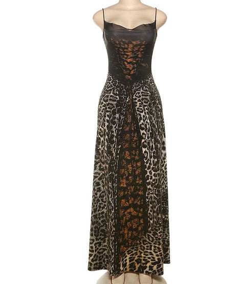 Fierce Leopard Print Maxi Dress - Illusion Corset Bodice for Fall & Holiday Glamour