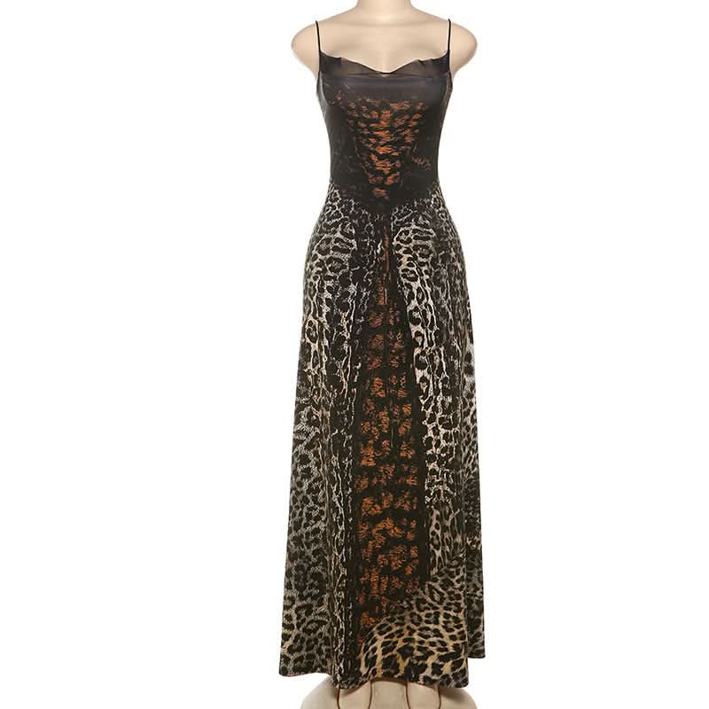 Fierce Leopard Print Maxi Dress - Illusion Corset Bodice for Fall & Holiday Glamour