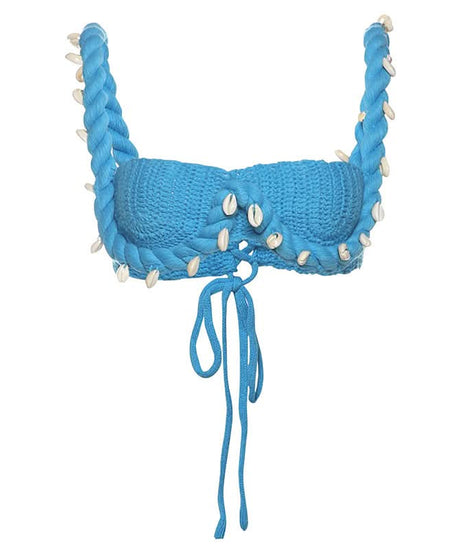 Seashell Dreams Knit Crop Top | Coastal Chic Resort Bralette with Rope Straps