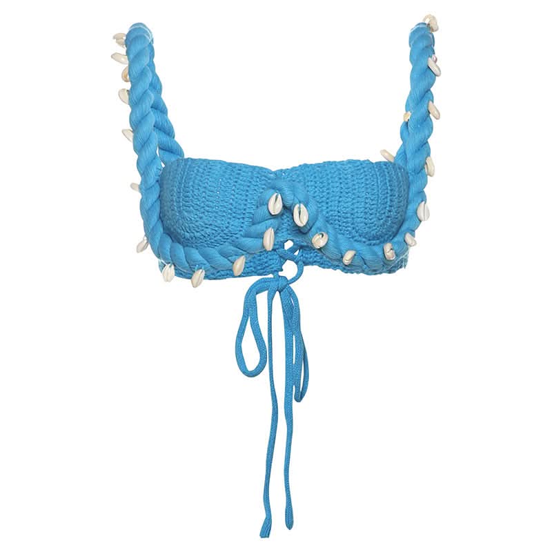 Seashell Dreams Knit Crop Top | Coastal Chic Resort Bralette with Rope Straps