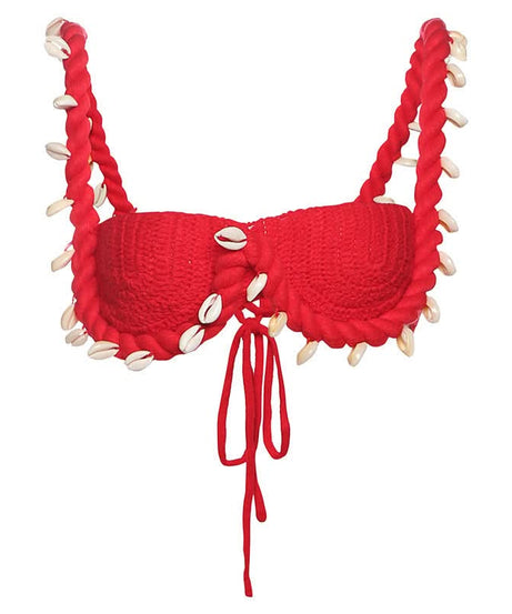 Seashell Dreams Knit Crop Top | Coastal Chic Resort Bralette with Rope Straps