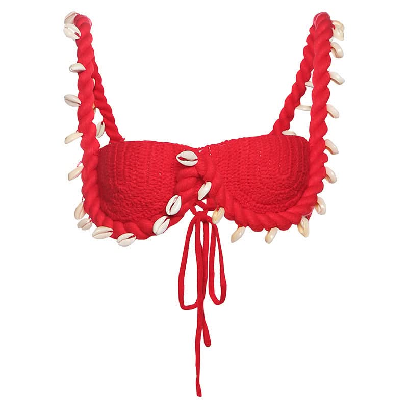 Seashell Dreams Knit Crop Top | Coastal Chic Resort Bralette with Rope Straps