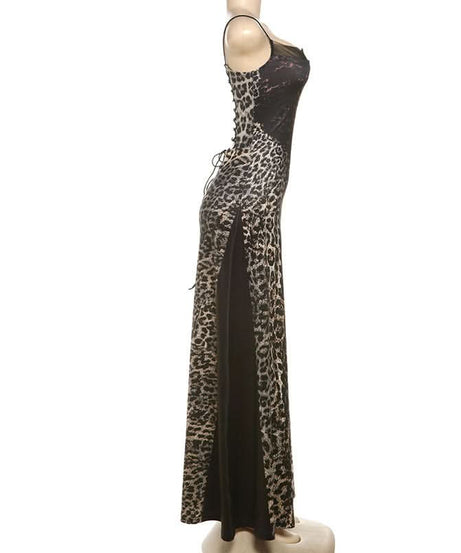Fierce Leopard Print Maxi Dress - Illusion Corset Bodice for Fall & Holiday Glamour