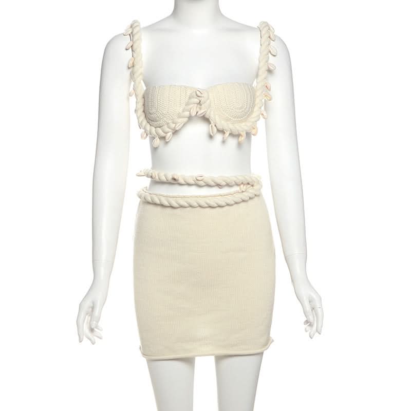Coastal Chic Knitted Mini Skirt with Seashell & Rope Waist - Your Fall Getaway Essential