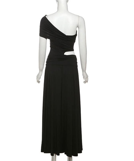 Chic Black One-Shoulder Cutout Maxi Dress - Your Dazzling Fall & Holiday Event Staple