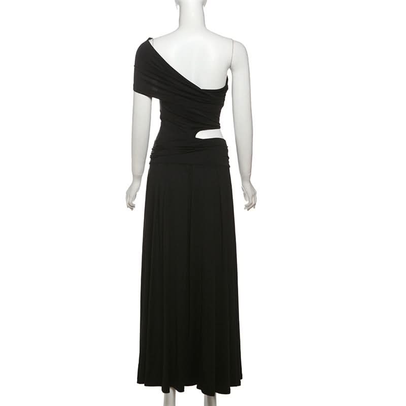 Chic Black One-Shoulder Cutout Maxi Dress - Your Dazzling Fall & Holiday Event Staple
