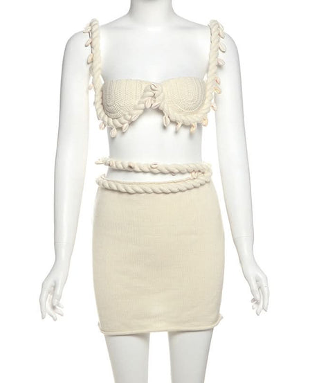 Seashell Dreams Knit Crop Top | Coastal Chic Resort Bralette with Rope Straps