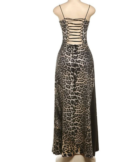 Fierce Leopard Print Maxi Dress - Illusion Corset Bodice for Fall & Holiday Glamour